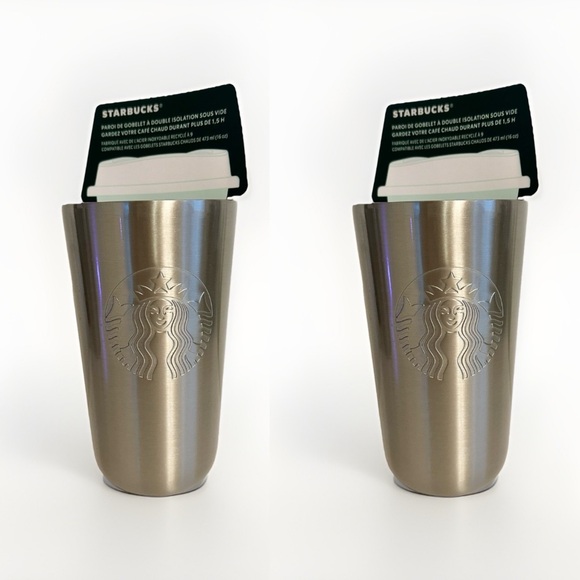 (2) Starbucks Stainless Steel Hot Cup Drink Sleeve Grande Vacuum Insulated 16oz